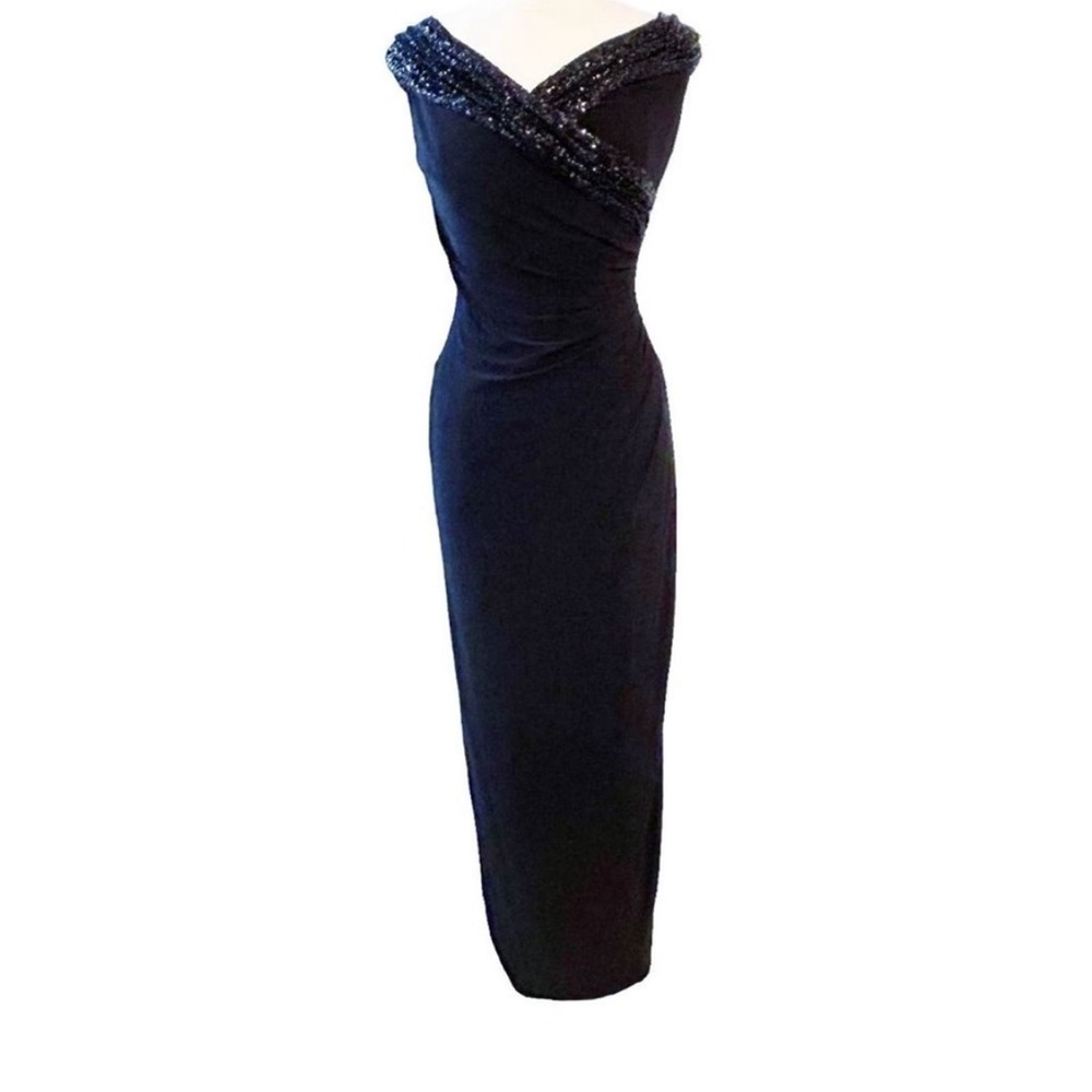 RALPH LAUREN EVENING Cap Sleeve Sequin Surplice Gown 6